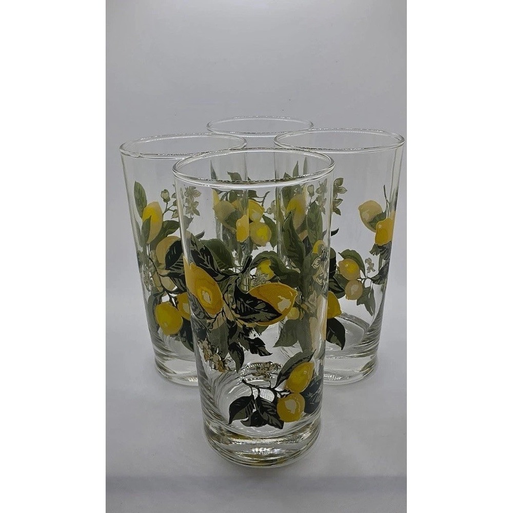 Vintage Crisa Royal Norfolk Lemons Drinking Glasses  16 oz Tumblers Set of 4